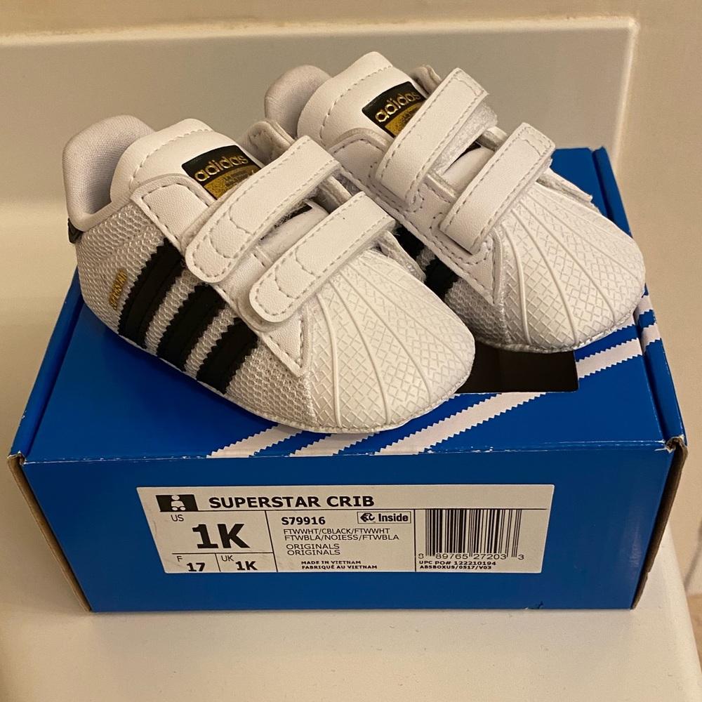 Adidas Superstar Crib Shoes (White/Black) Size 1